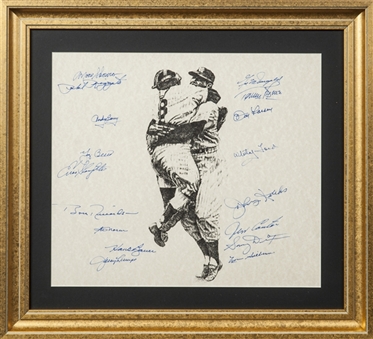 1956 NY Yankees Team Signed Print Framed -17 Signature (PSA)